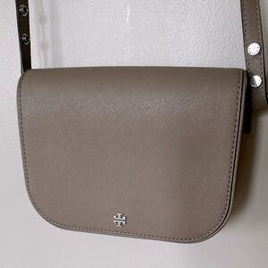Tory Burch Emerson Crossbody Saffiano Leather Grey Herron